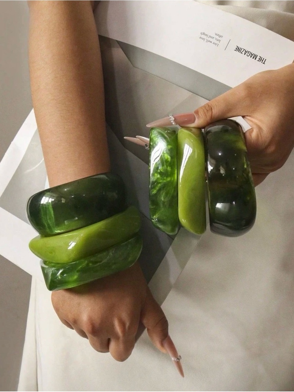 Green Resin Bangle Bracelet Set - Women Jewelry